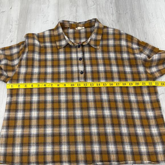 Hem & Thread Plaid 3/4 Button Floral Roll Cuff Collared Fall Autumn Shirt Large - Picture 8 of 9